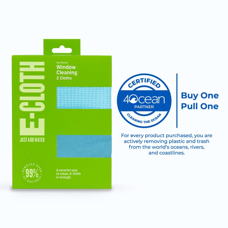 E-Cloth Window Cleaning Cloth - Eco Packaging - Glass Cleaning Cloth, Streak-Free Windows with Just Water, Microfiber Towel Kit for Windows, Car Windshield, Mirrors - Alaskan Blue - Image 2